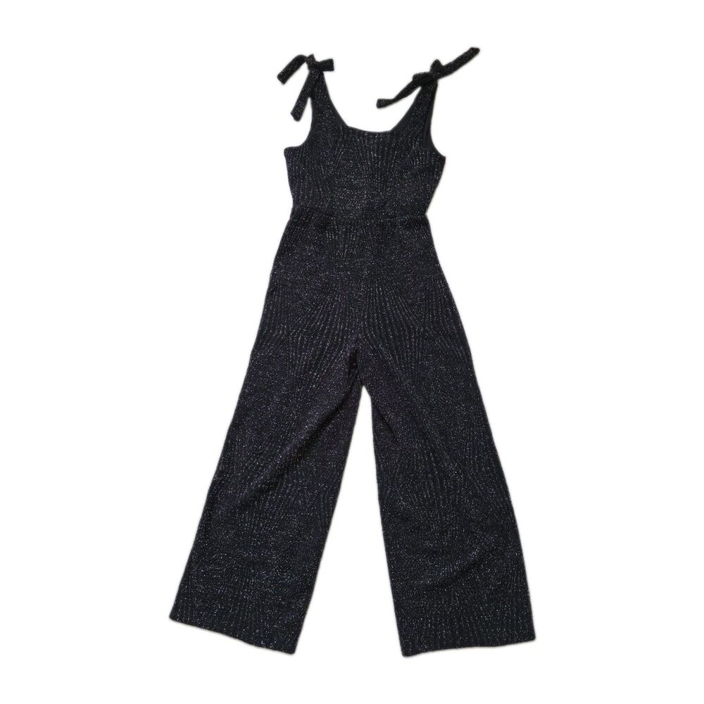 Trixxi Girl Kids Black Metallic Sparkle Wide Leg Tie Strap Jumpsuit Size M GUC